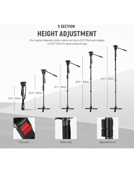 Monopod Profesional NEEWER 179cm Aluminio con Cabezal Fluido Monopod Profesional NEEWER 179cm Aluminio con Cabezal Fluido