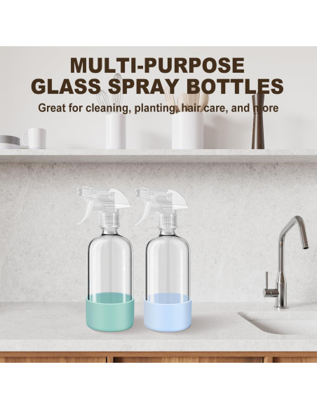 Botellas de Spray de Vidrio Bealee 2 Pzs 480 ml Verde y Gris Botellas de Spray de Vidrio Bealee 2 Pzs 480 ml Verde y Gris