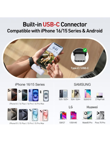 Cargador Portátil iWALK 5500mAh Carga Rápida USB-C Rosa