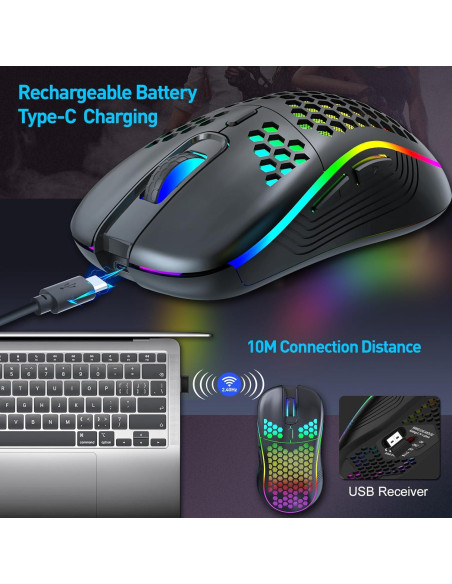 Ratón Gaming Inalámbrico JYCSTE Ergonómico RGB 7 Botones Ratón Gaming Inalámbrico JYCSTE Ergonómico RGB 7 Botones