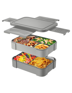 Caja Bento Apilable WayEee 1500ml a Prueba de Fugas Gris