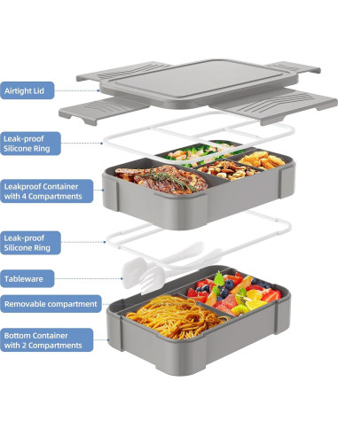 Caja Bento Apilable WayEee 1500ml a Prueba de Fugas Gris