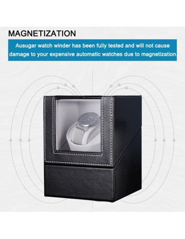 Enrollador de Reloj Automático Ausugar en Cuero Negro, Silencioso