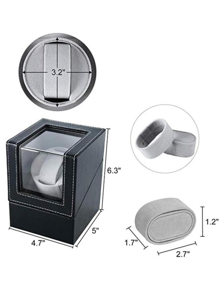 Enrollador de Reloj Automático Ausugar en Cuero Negro, Silencioso Enrollador de Reloj Automático Ausugar en Cuero Negro, Silencioso