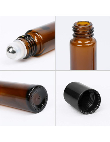 Botellas de Aceite Esencial LotFancy 6pc 10ml Ámbar con Rodillo