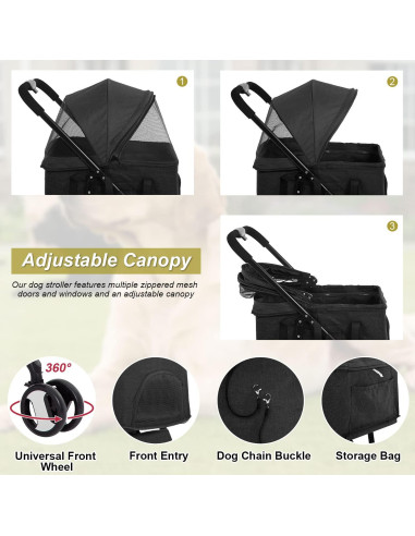 Carrito para Mascotas BestPet 3-en-1 Plegable Negro 19.96 kg