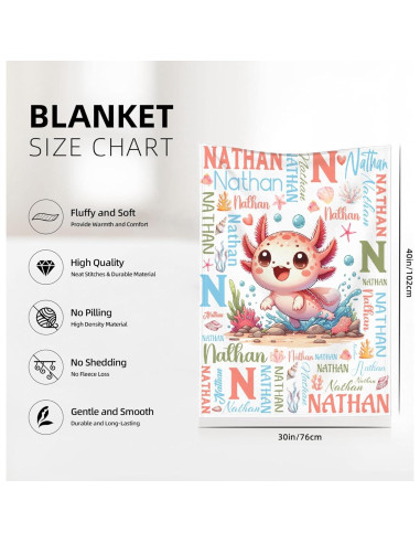 Manta Personalizada Tamonten Axolote 76.2x101.6 cm Bebés