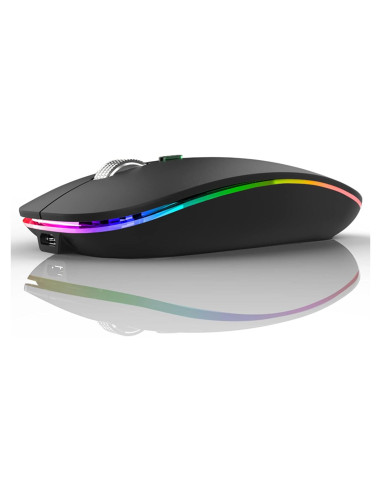 Ratón Inalámbrico Uiosmuph G12 Recargable Slim LED Negro