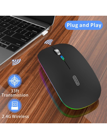 Ratón Inalámbrico Uiosmuph G12 Recargable Slim LED Negro Ratón Inalámbrico Uiosmuph G12 Recargable Slim LED Negro
