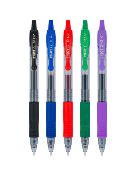 Bolígrafos de Gel Pilot G2, Punta Fina 0.7 mm, 5 Colores Bolígrafos de Gel Pilot G2, Punta Fina 0.7 mm, 5 Colores