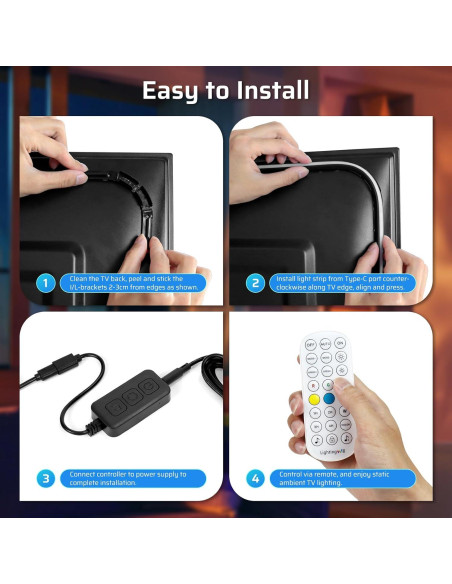 Tira de Luz LED 3.0m inShareplus para TV 32-43" Control WiFi Tira de Luz LED 3.0m inShareplus para TV 32-43" Control WiFi