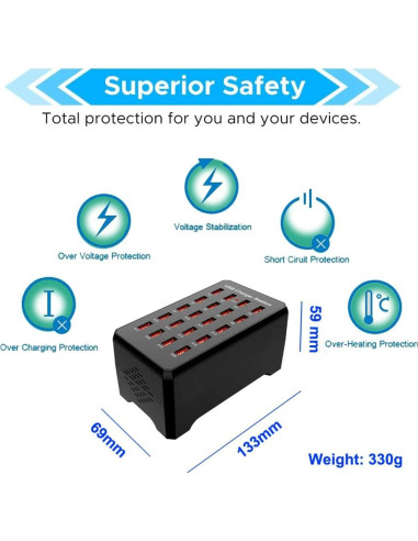 Estación de Carga USB MaxLax 20 Puertos 100W 0.52kg