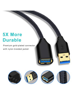 Cable de Extensión USB 3.0 Besgoods 1.83m Pack de 4 Negro 2