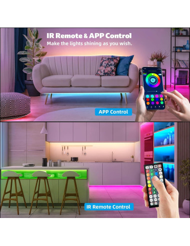 Luces LED ZOZOO 30,48 m RGB con Control Remoto y APP