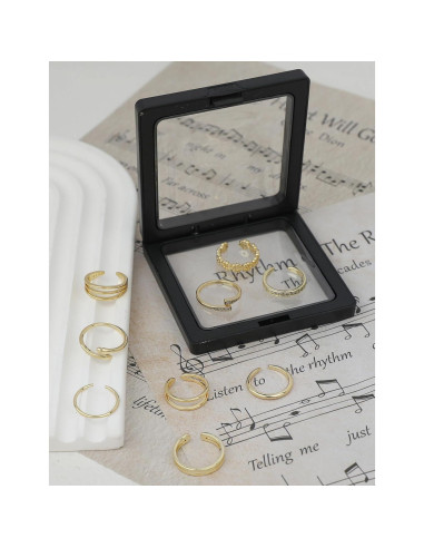 9 Anillos Ajustables de Oro Lleno 14K para Mujeres - Joyería