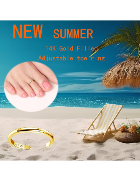 9 Anillos Ajustables de Oro Lleno 14K para Mujeres - Joyería 9 Anillos Ajustables de Oro Lleno 14K para Mujeres - Joyería