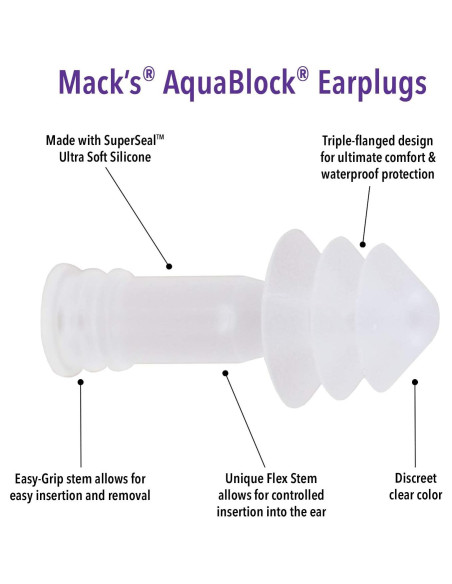 Tapones para oídos AquaBlock Mack's - Silicona impermeable 3 pares Tapones para oídos AquaBlock Mack's - Silicona impermeable 3 pares