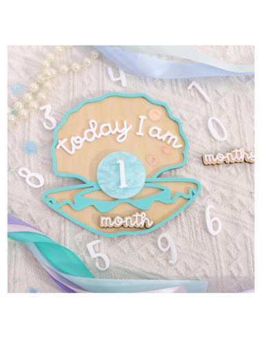 Tarjetas de Hito Mensuales de Madera Sirena Verde 1-12 Meses