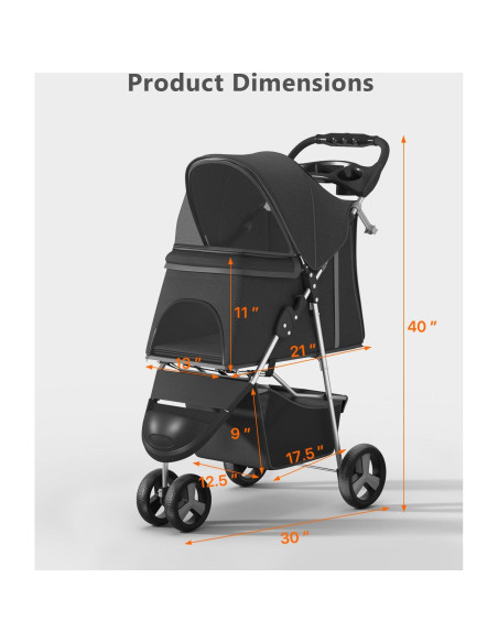 Carrito para Mascotas OS MOTOR 3 Ruedas Plegable Negro 15 kg Carrito para Mascotas OS MOTOR 3 Ruedas Plegable Negro 15 kg