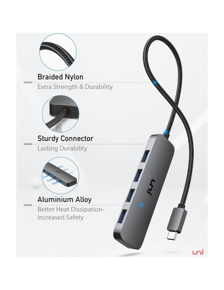Adaptador USB C a 4 USB A uni, Hub Thunderbolt 3/4 50g Adaptador USB C a 4 USB A uni, Hub Thunderbolt 3/4 50g