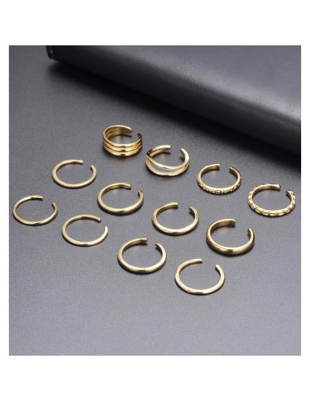 Anillos de Dedo Abiertos Tornito 12Pcs Oro 18K Ajustables Anillos de Dedo Abiertos Tornito 12Pcs Oro 18K Ajustables