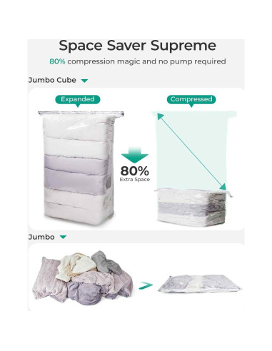 Bolsas de Almacenamiento al Vacío BAGSMART 6 Piezas 80% Compresión