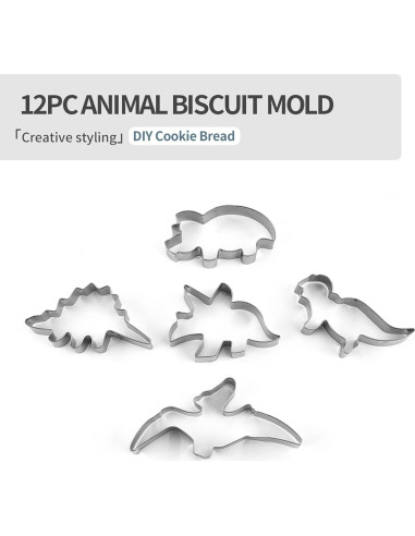 Juego de 12 Cortadores de Galletas Dinosaurio ISZW Acero Inoxidable