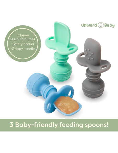 Cucharas de Silicona para Bebés UpwardBaby 3 Piezas - Libre de BPA