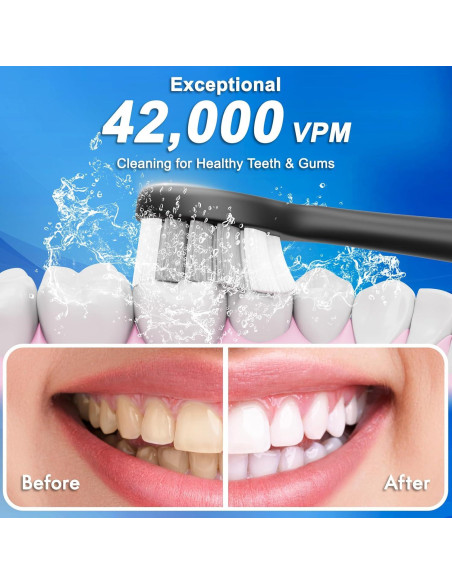 Cepillo de Dientes Eléctrico Kuicur Negro con 10 Cabezas y 5 Modos Cepillo de Dientes Eléctrico Kuicur Negro con 10 Cabezas y 5 Modos