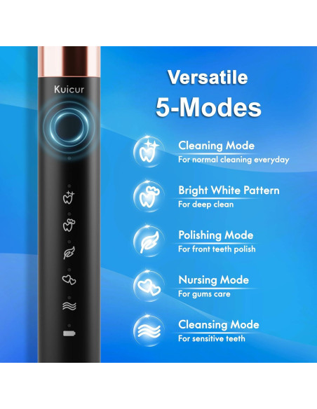 Cepillo de Dientes Eléctrico Kuicur Negro con 10 Cabezas y 5 Modos Cepillo de Dientes Eléctrico Kuicur Negro con 10 Cabezas y 5 Modos