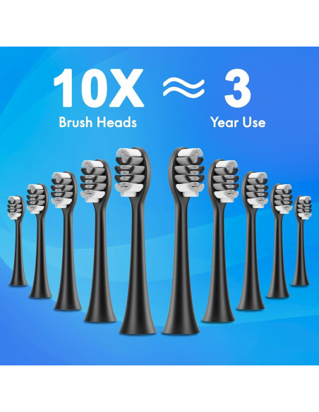 Cepillo de Dientes Eléctrico Kuicur Negro con 10 Cabezas y 5 Modos Cepillo de Dientes Eléctrico Kuicur Negro con 10 Cabezas y 5 Modos