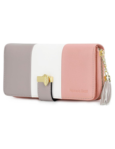 Cartera RFID Pomelo Best Rosa/Blanco/Gris con Ranuras