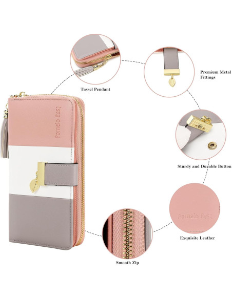 Cartera RFID Pomelo Best Rosa/Blanco/Gris con Ranuras Cartera RFID Pomelo Best Rosa/Blanco/Gris con Ranuras