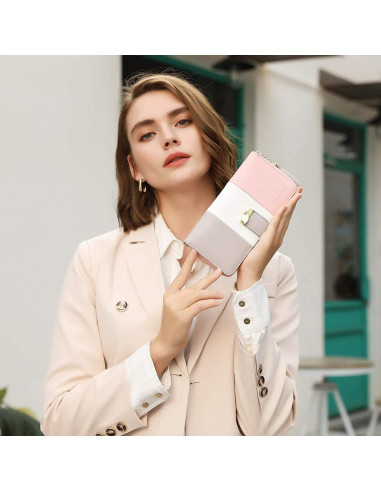 Cartera RFID Pomelo Best Rosa/Blanco/Gris con Ranuras