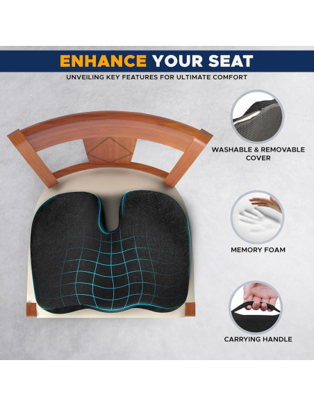 Cojín de Asiento Ortopédico EcoNour ENGEOC - Espuma de Memoria y Gel Cojín de Asiento Ortopédico EcoNour ENGEOC - Espuma de Memoria y Gel