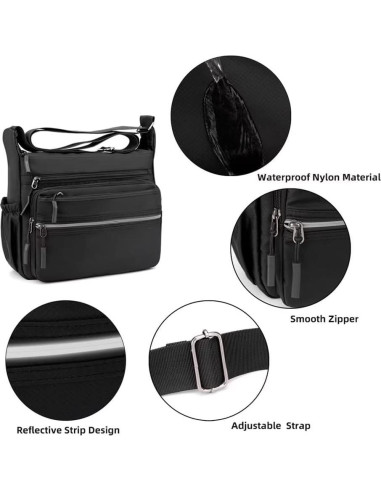 Bolsa Mensajera Mudono Gris Nylon Impermeable Multi-bolsillo