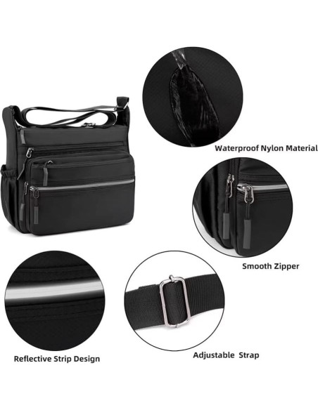 Bolsa Mensajera Mudono Gris Nylon Impermeable Multi-bolsillo Bolsa Mensajera Mudono Gris Nylon Impermeable Multi-bolsillo