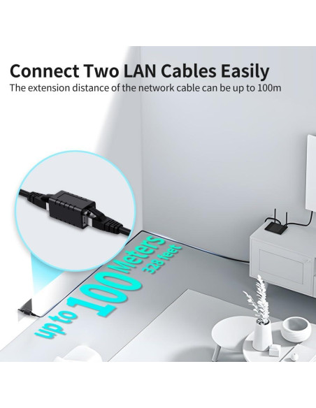 Acoplador RJ45 Extensor Ethernet Cat5e Cat6 Cat7 Negro 2-Pack Acoplador RJ45 Extensor Ethernet Cat5e Cat6 Cat7 Negro 2-Pack