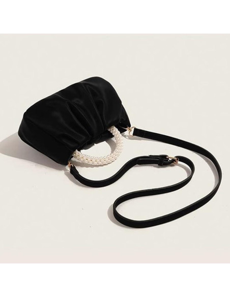 Clutch de Noche de Perlas para Mujeres - Bolso de Cuero Negro Clutch de Noche de Perlas para Mujeres - Bolso de Cuero Negro