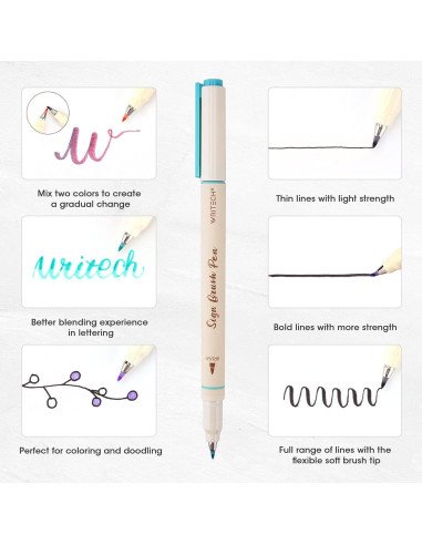 Marcadores de Pincel WRITECH 12 Colores Pastel Tinta Agua