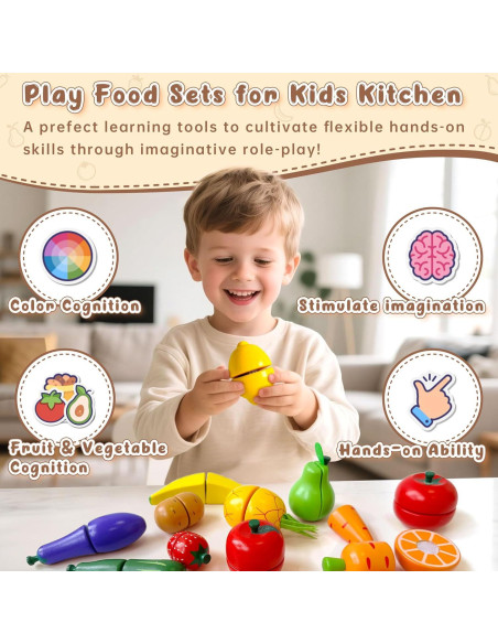 Set de Comida de Juguete de Madera JBBRO 46 Piezas Montessori Set de Comida de Juguete de Madera JBBRO 46 Piezas Montessori