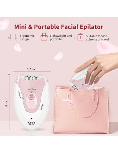 Epilador Facial Portátil AUTBNJRSKA 2 Velocidades Luz LED