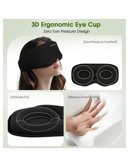 Máscara de Sueño Bluetooth LC-dolida 3D Algodón Bambú Negra Máscara de Sueño Bluetooth LC-dolida 3D Algodón Bambú Negra