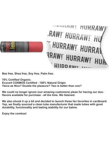 Bálsamo Labial Orgánico Hurraw! Cereza y Limón 4.8g