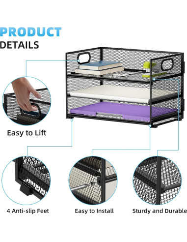 Organizador de Papel Marbrasse 3 Niveles con Asa - 2P Negro