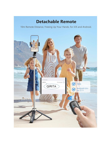 Selfie Stick y Trípode Qirita 52cm con Control Remoto