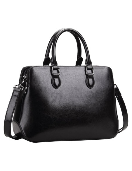 Bolso Tote de Cuero Genuino HESHE Negro 1.25 kg 3 Compartimentos Bolso Tote de Cuero Genuino HESHE Negro 1.25 kg 3 Compartimentos