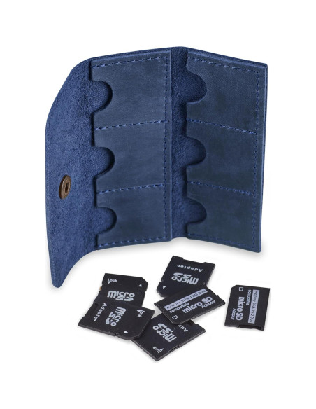 Estuche Porta Tarjetas SD de Cuero MAKYN Azul - Organizador 6 Tarjetas Estuche Porta Tarjetas SD de Cuero MAKYN Azul - Organizador 6 Tarjetas