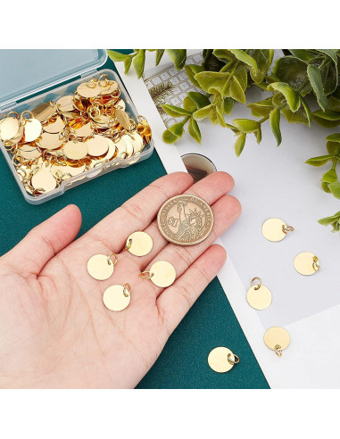 SUPERFINDINGS 100 Etiquetas de Latón Doradas 12mm para Joyería
