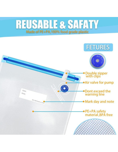 Bolsas Sous Vide Reutilizables Daarcin 20pcs 21x22cm Libre BPA